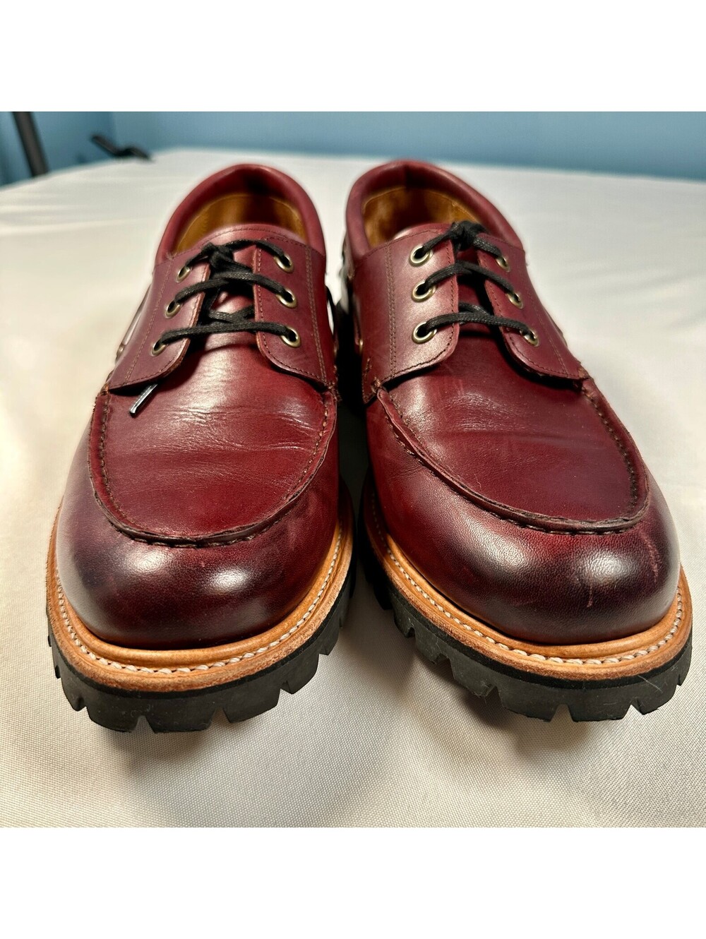 Easymoc Rockland 3-Eye Burgundy Leather Loafers Made in USA Men's 10.5 Vibram